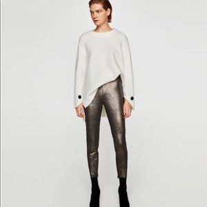 NWOT Zara Basic Metallic Faux Suede Leggings